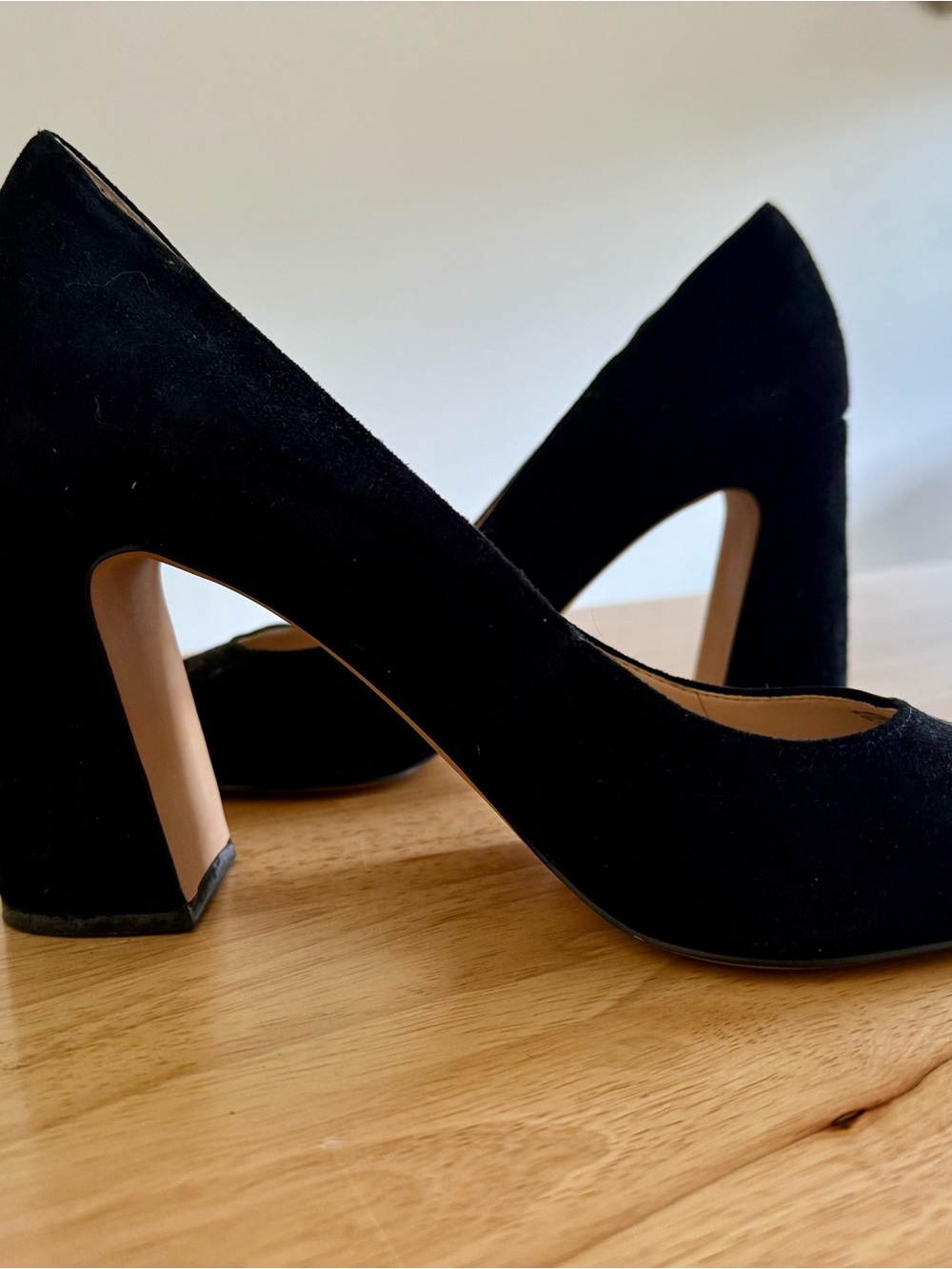 Vince Camuto Black Suede 3 1/2” Block Heel Pumps
